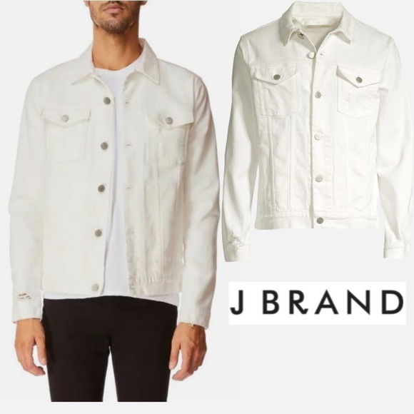 J Brand Men's White Denim Trucker Noah Jacket Distressed Streetwear Designer M - Picture 1 of 11